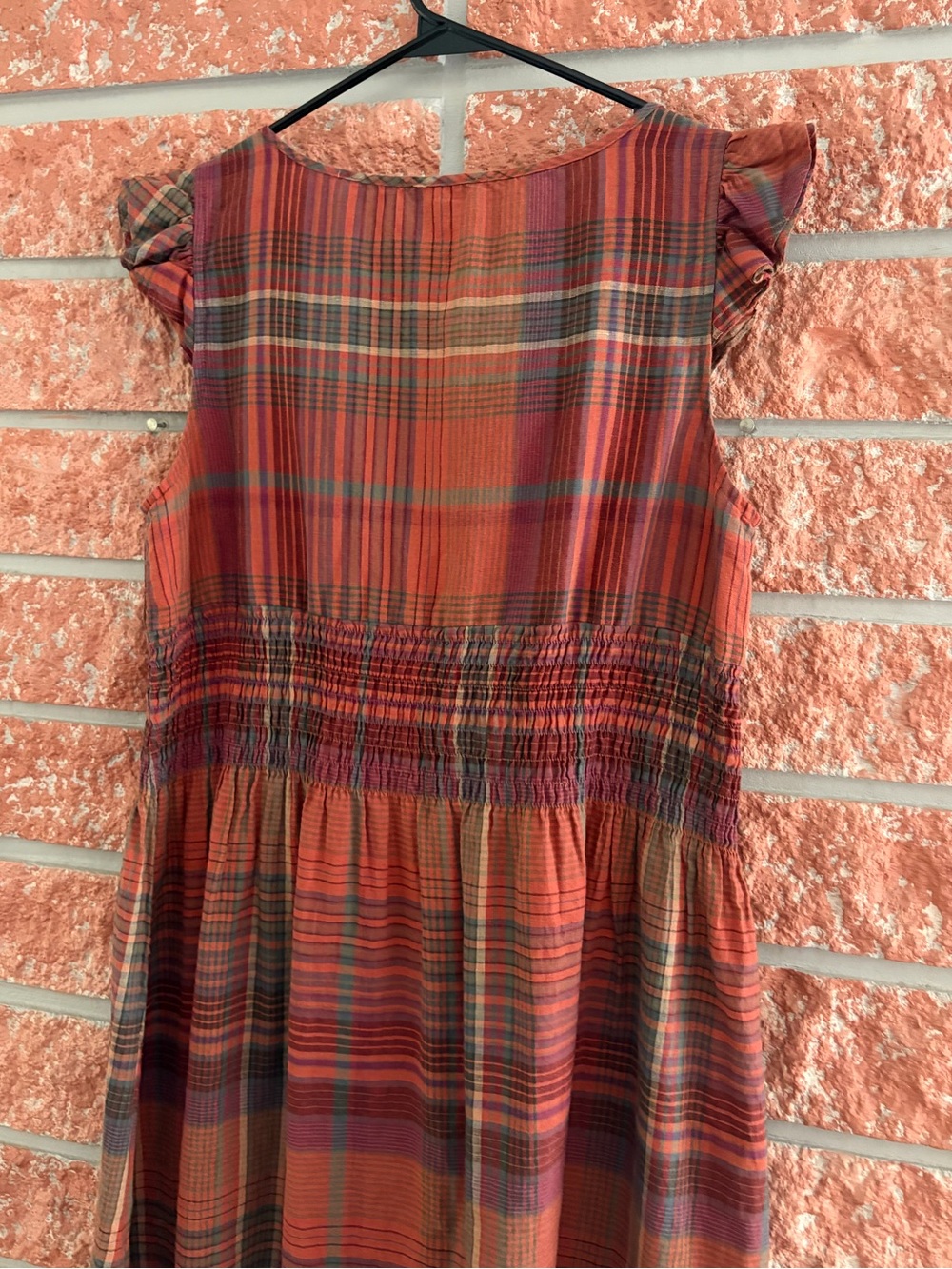 Ralph Lauren Red Rust Plaid Ruffle V-Neck Dress - Picture 5 of 7